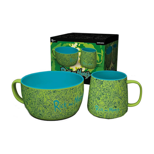 Rick & Morty Pattern Mug & Bowl Breakfast Set